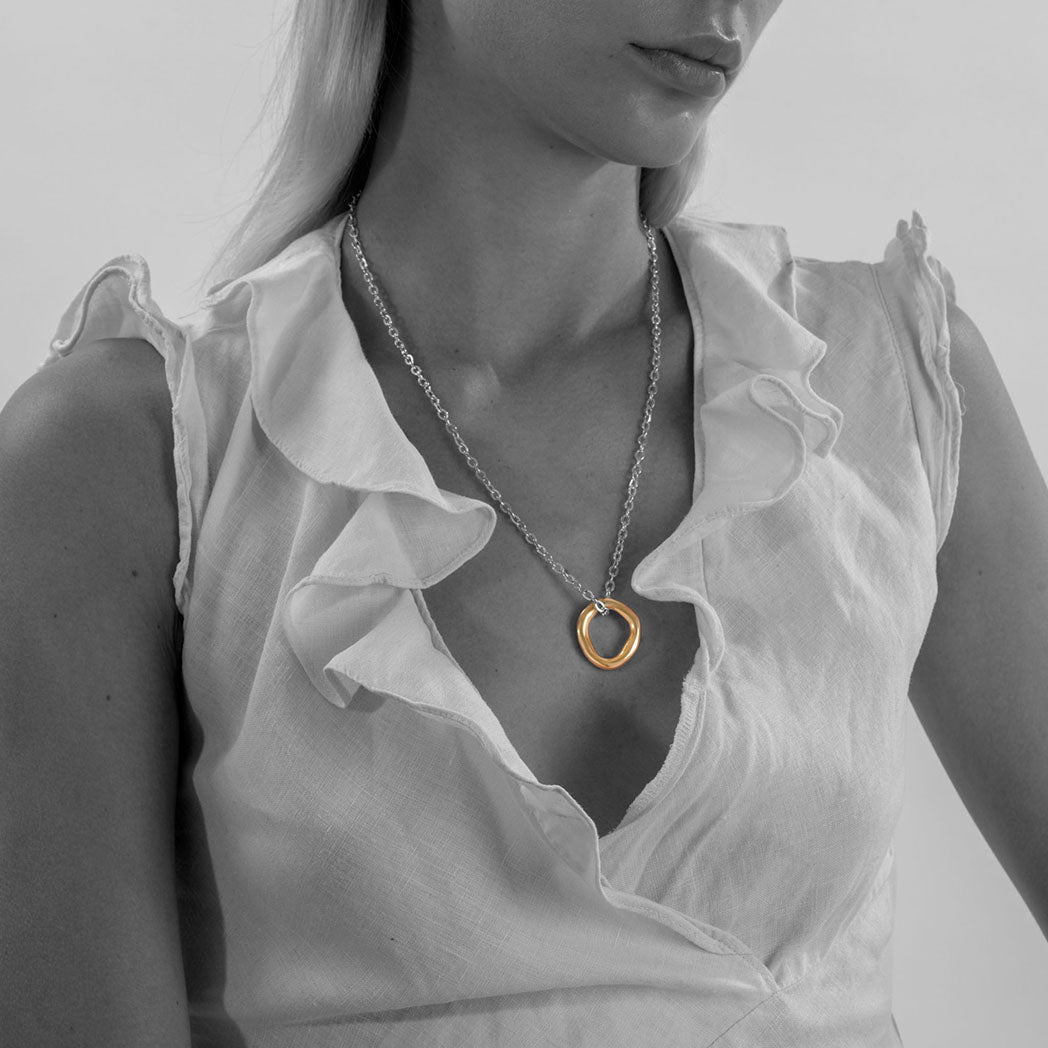 UNITY Simple Necklace with Large Pendant in Silver & Gold Plated Silver