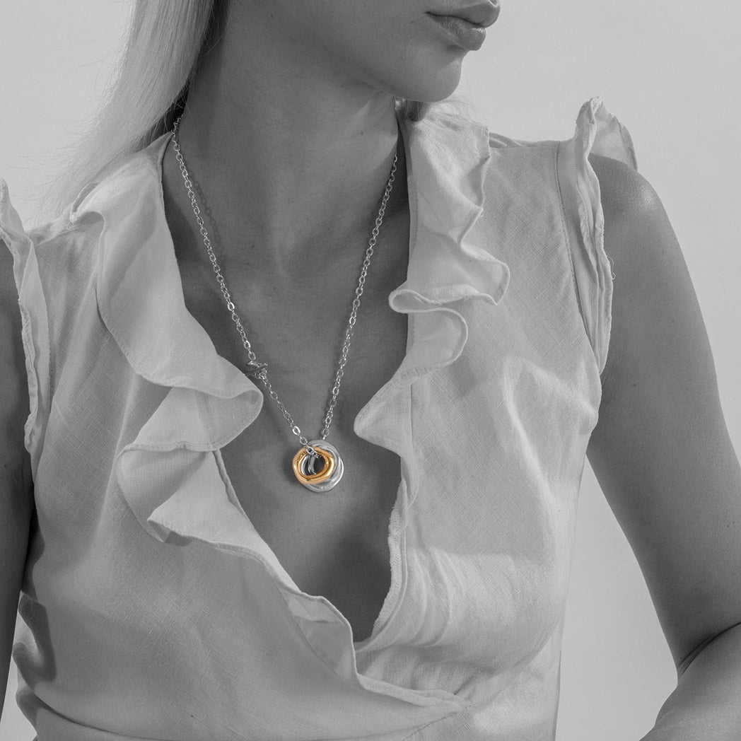 UNITY Simple Necklace with Large Pendant in Silver & Gold Plated Silver