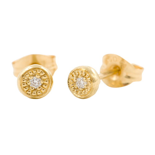 MODERN PAVE Small Stud Earrings with White Diamond in Gold