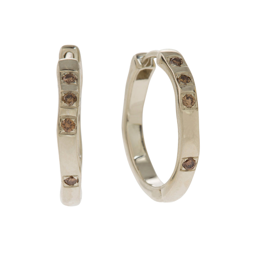 A CLASSIC TWIST Hoop Earrings With Brown Diamonds in 9ct White Gold