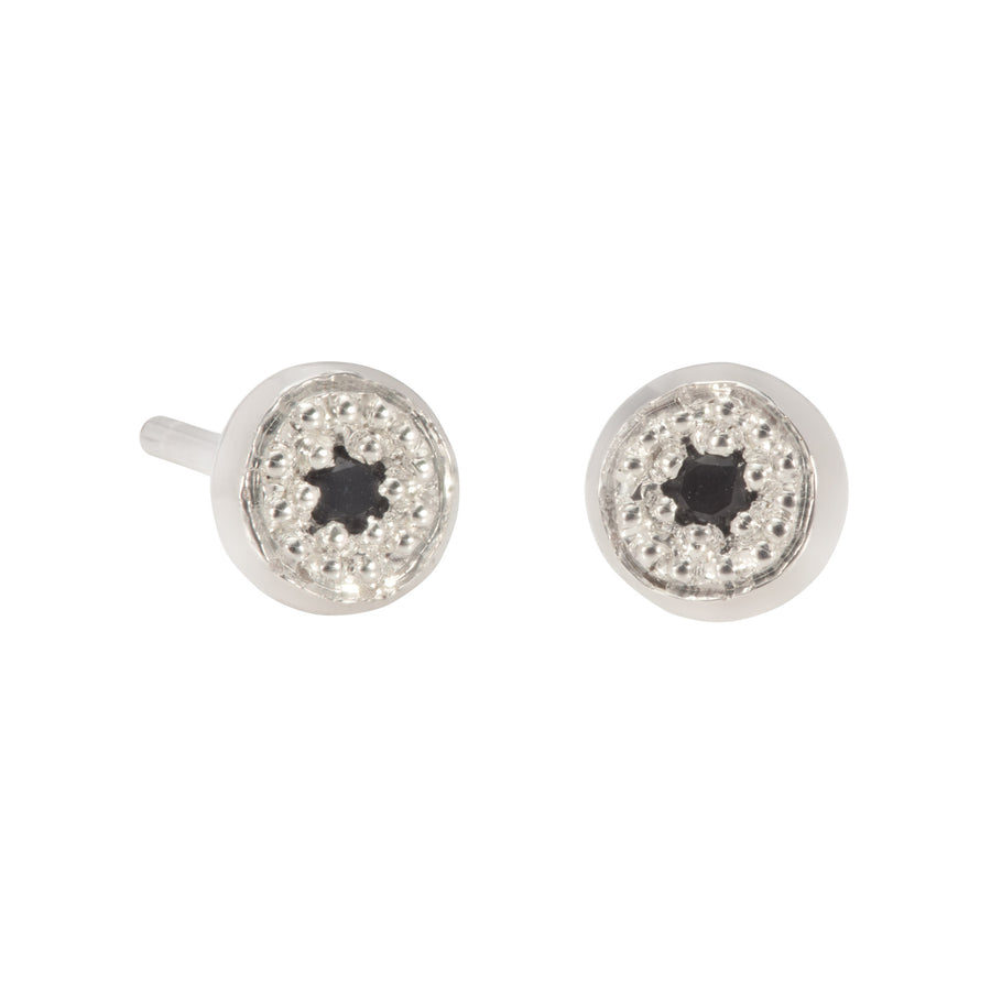MODERN PAVE Small Stud Earrings with Black Diamond in Silver