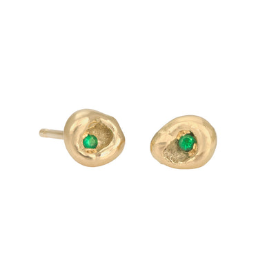 Beyond Gender Melt Stud Earrings with Emeralds in 18K