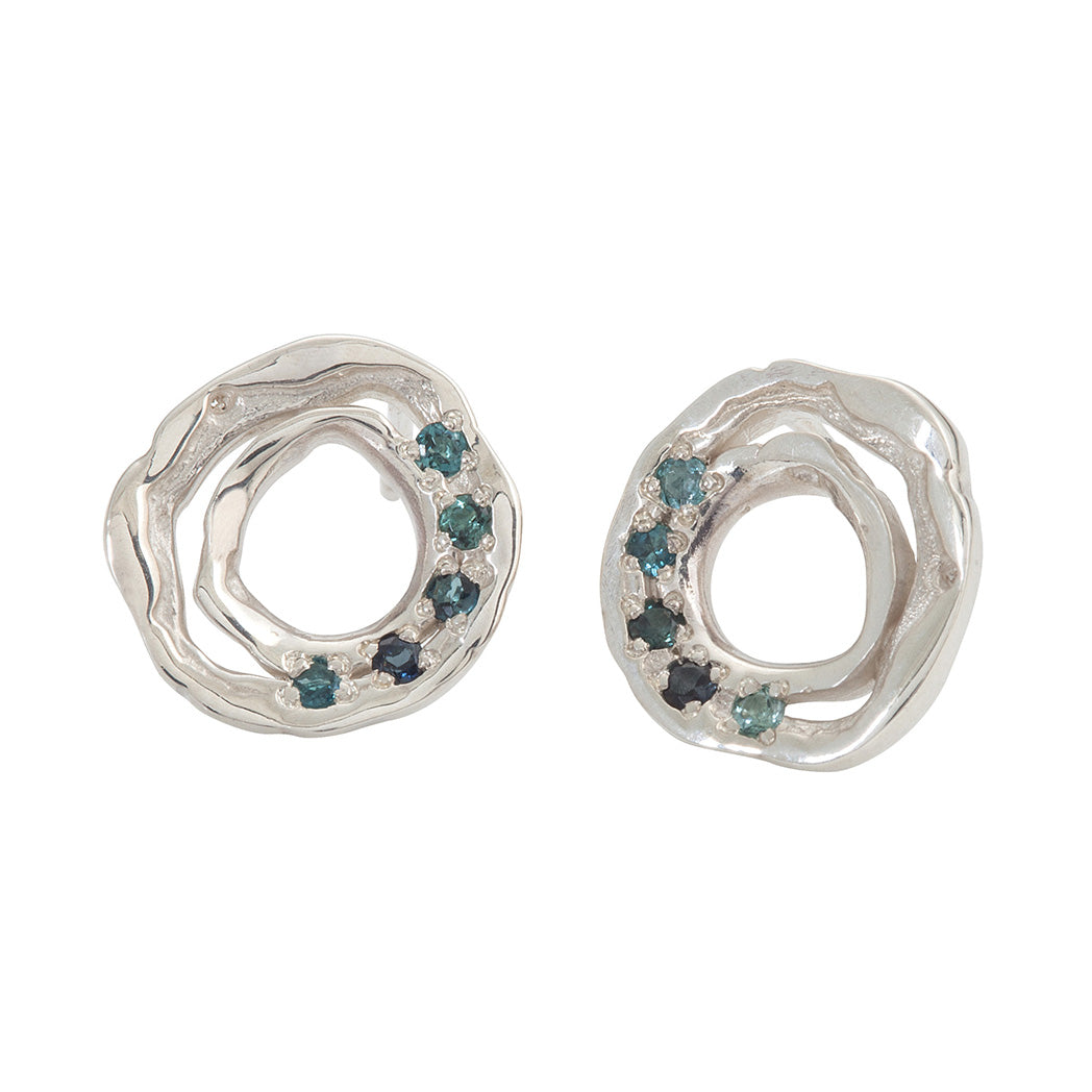 DISTORTION 5 Stone Stud Earrings in Silver & Gold Plated Silver