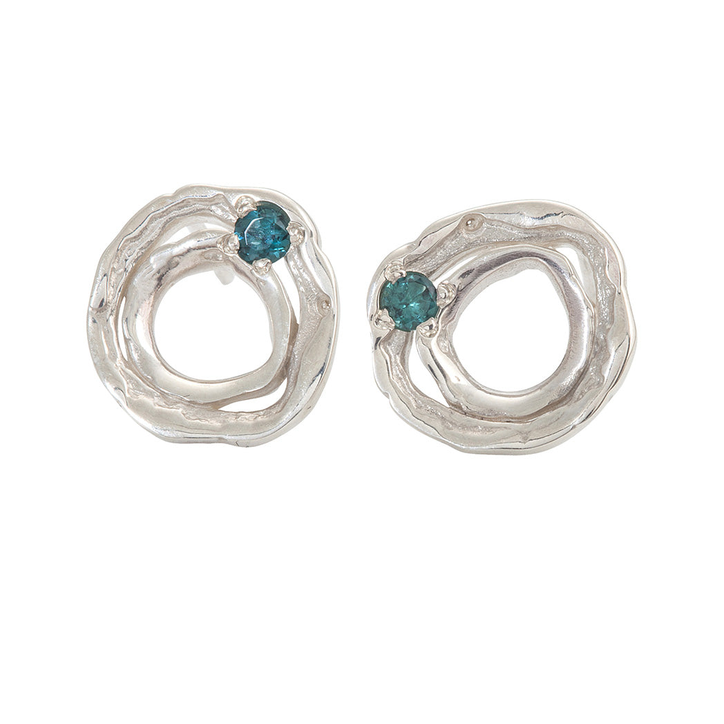 DISTORTION 1 Stone Stud Earrings in Silver & Gold Plated Silver  Edit alt text