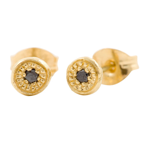 MODERN PAVE Small Stud Earrings with Black Diamond in Gold