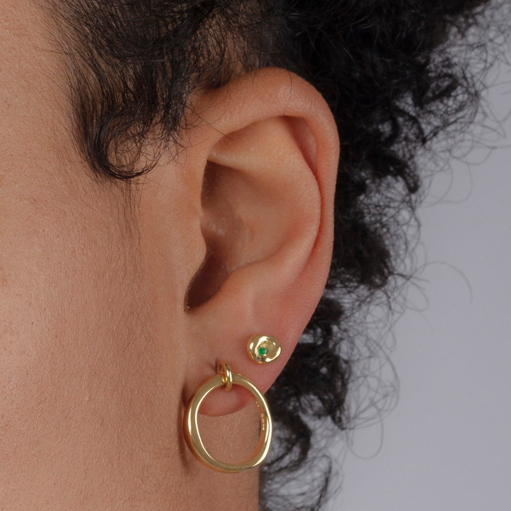 Beyond Gender Melt Stud Earrings with Emeralds in 18K